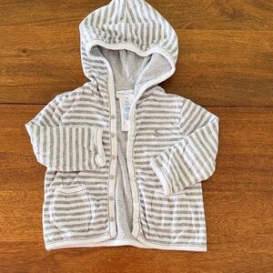 Ralph Lauren Light Gray & White Striped Hooded Sweatshirt
